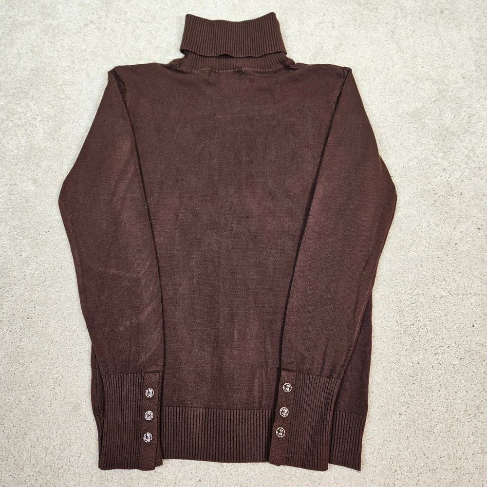 JOSEPH A Womens Brown Turtleneck Sweater Button‎ Cuff Ribbed Knit XS